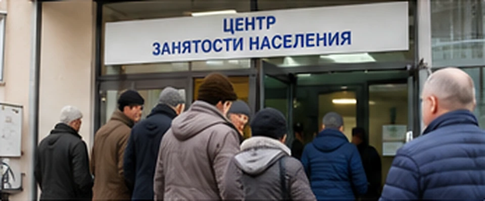 Люди у входа в центр занятости населения в России