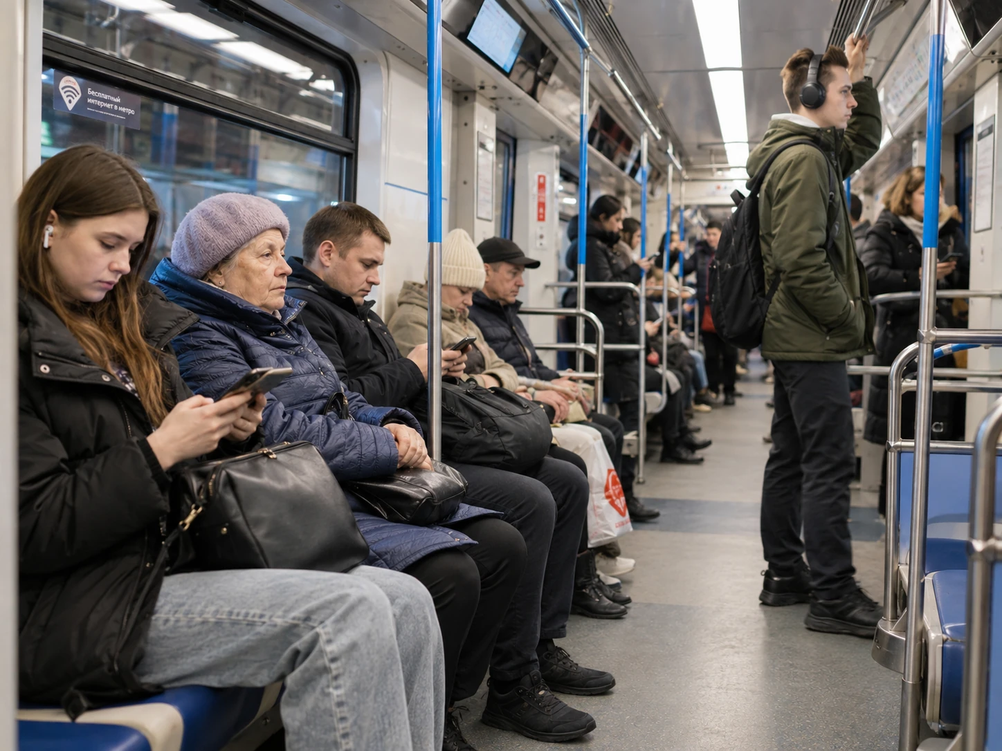 Пассажиры в вагоне метро